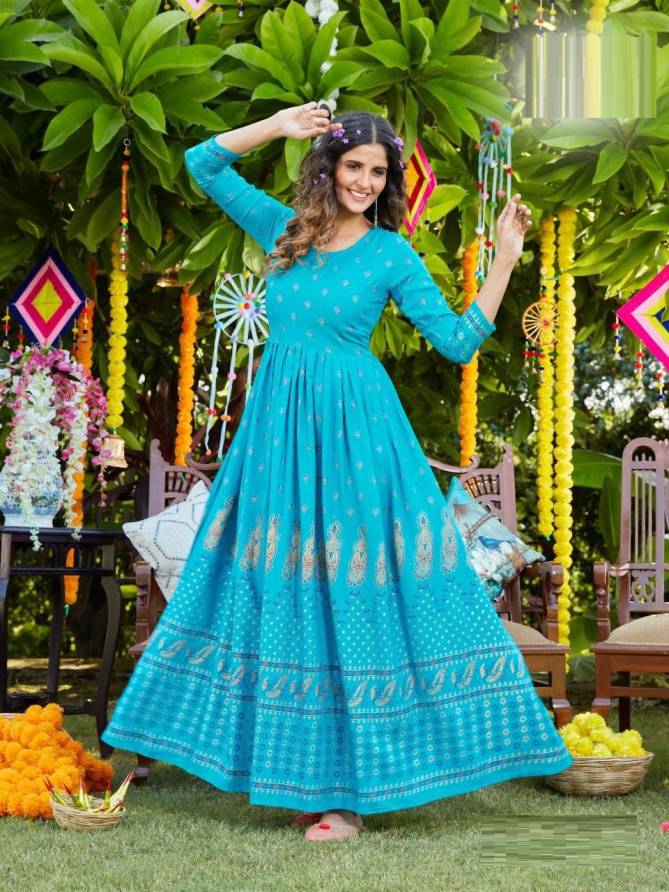 Blue Hills Walkway 20 Long Stylish Festive Wear Rayon Printed Latest Anarakali kurti Collection